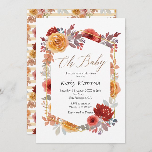 Marsala Floral Baby Shower Invitation (Front/Back)