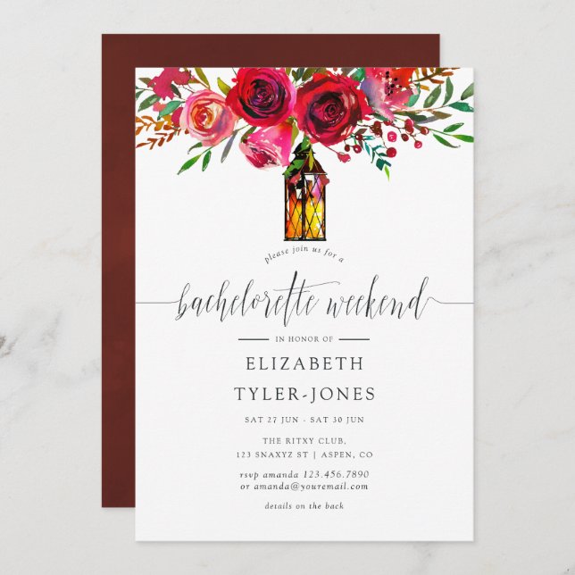 Marsala Floral Bachelorette Weekend Itinerary Invitation (Front/Back)