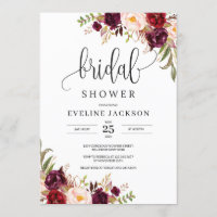 Marsala Floral Corners Bridal Shower Invitation