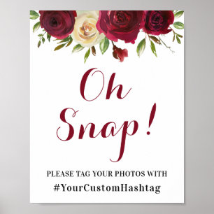 Marsala Floral Custom Instagram Hashtag Party Sign