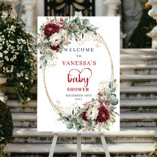 Marsala Floral Eucalyptus Baby Shower Welcome Poster