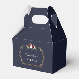 Marsala Floral Gold Navy Blue Fall Wedding Favour Box