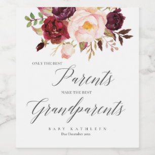 Marsala Floral Pregnancy Announcement Wine Labels