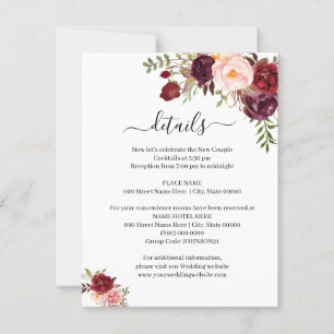 Marsala Floral Romantic Boho Chic Insert Card