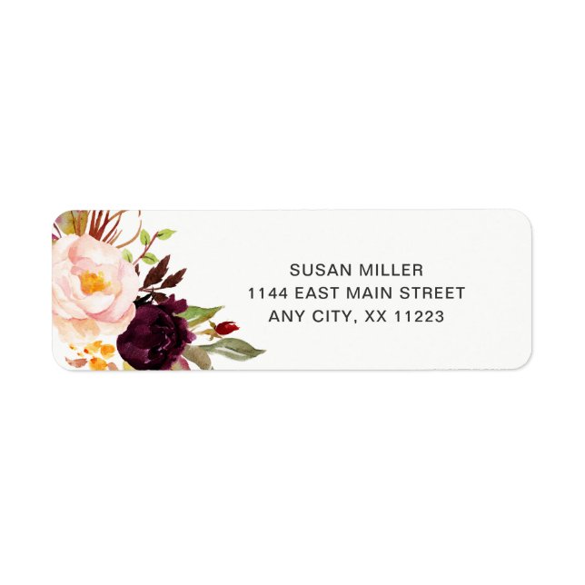 Marsala Floral wedding return address 4163 Label (Front)