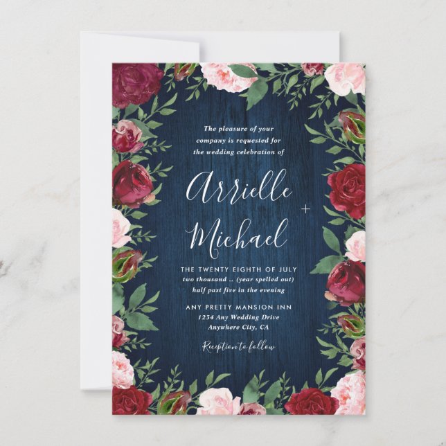 Marsala Floral Winter Rustic Wedding Invitations (Front)