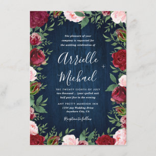 Marsala Floral Winter Rustic Wedding Invitations