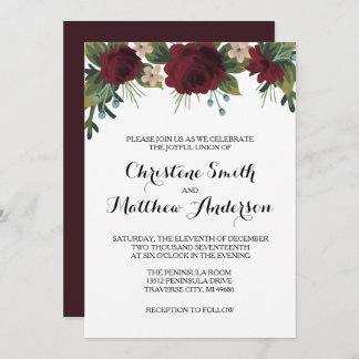 Marsala Floral Winter Wedding Invite