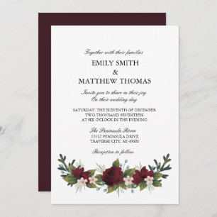 Marsala Floral Winter Wedding Invite
