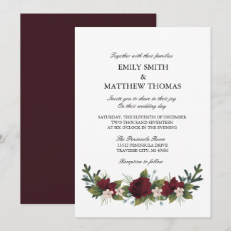 Marsala Floral Winter Wedding Invite