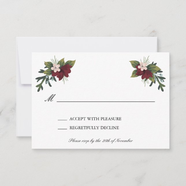 Marsala Floral Winter Wedding RSVP Card (Front)