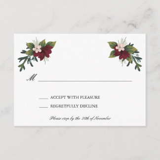 Marsala Floral Winter Wedding RSVP Card