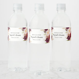 Marsala Flowers Bridal Shower Wedding Water Bottle Label