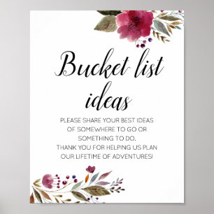 Marsala Flowers Bucket List Ideas Wedding Sign