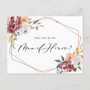 Marsala Flowers Geometric Be My Man of Honour Card
