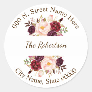 Marsala Flowers Return Address Classic Round Sticker