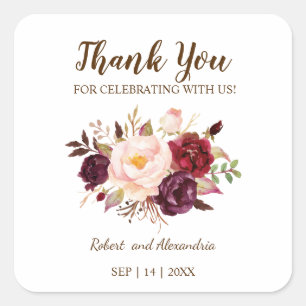 Marsala Flowers Thank You for Coming Wedding Square Sticker