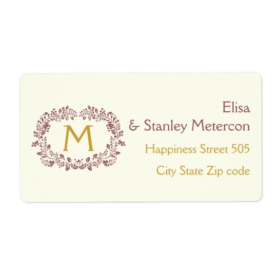 Marsala foliage wreath frame & monogram wedding shipping label