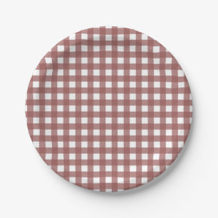 Marsala Gingham Pattern Paper Plate