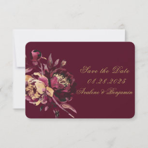 Marsala Gold Painted Peony Save the Date Cards
