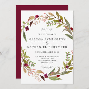 Marsala Greenery Wreath Wedding invitation
