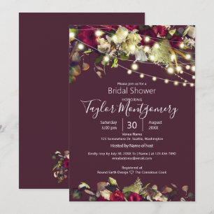 Marsala & Ivory Watercolor Roses Bridal Shower Invitation
