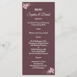 Marsala Maroon Boho Floral Wedding Menu