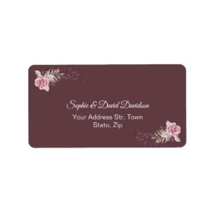 Marsala Maroon Floral Watercolor Wedding Label