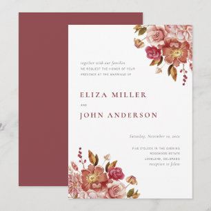 Marsala Modern Rustic Watercolor Floral Wedding Invitation