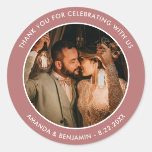 Marsala Modern Thank You Photo Wedding Favour Classic Round Sticker