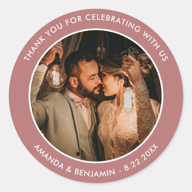 Marsala Modern Thank You Photo Wedding Favour Classic Round Sticker (Front)