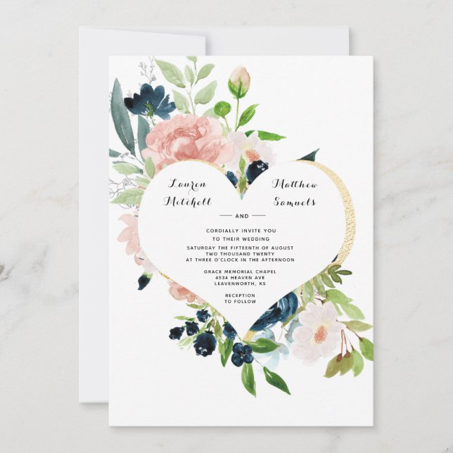 Marsala Navy Blush Wedding Invitation (Front)