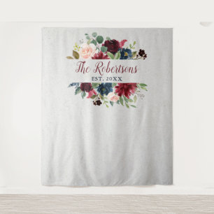 Marsala & Navy Floral Bridal Shower Wedding Custom Tapestry