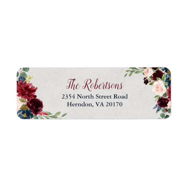 Marsala & Navy Floral Custom Return Address Label (Front)