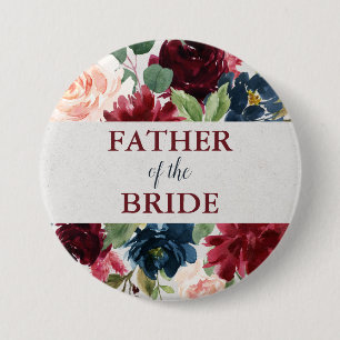 Marsala & Navy Floral Father of the Bride 7.5 Cm Round Badge