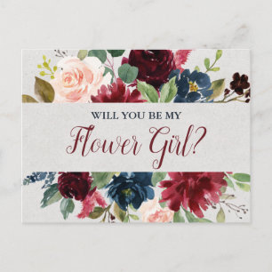 Marsala & Navy Floral Flower Girl Proposal Postcard