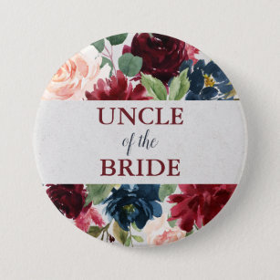 Marsala & Navy Floral Shabby Chic Uncle of Bride 7.5 Cm Round Badge