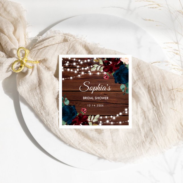 Marsala & Navy Flowers Rustic Bridal Shower  Napkin (Creator Uploaded)