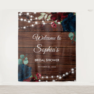 Marsala & Navy Flowers Rustic Bridal Shower  Tapestry