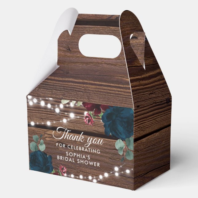 Marsala & Navy Flowers Rustic Bridal Shower V2 Favour Box (Front)