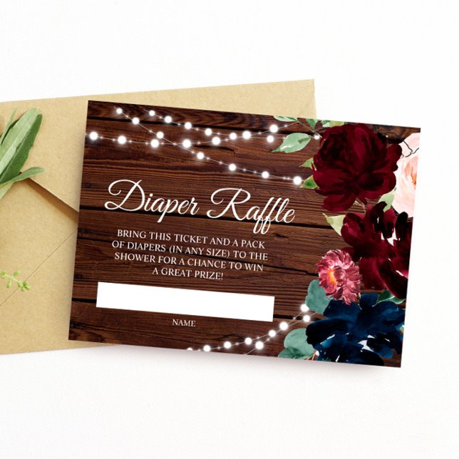 Marsala & Navy Flowers Rustic  Diaper Raffle Card (Creator Uploaded)