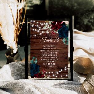 Marsala & Navy Flowers Rustic Seating Chart Cards