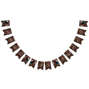 Marsala & Navy Flowers Rustic Wood Wedding Bunting