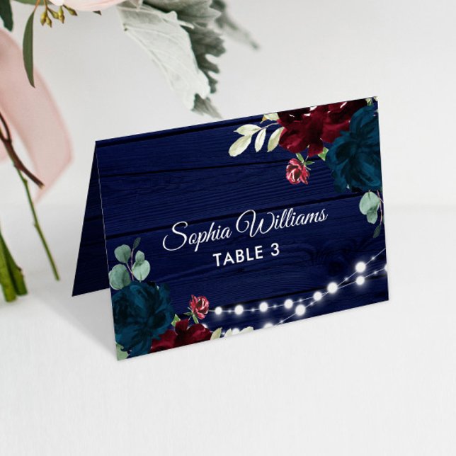 Marsala & Navy Flowers Wedding Place Card (Creator Uploaded)