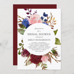 Marsala Navy Pink Floral Circle Bridal Shower Invitation