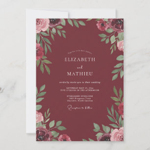Marsala Painted Foliage Wedding Invitation