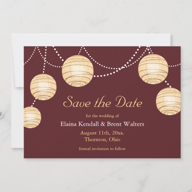 Marsala Party Lanterns Save the Date Invitation (Front)