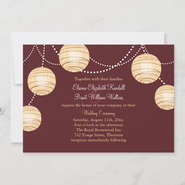 Marsala Party Lanterns Wedding Invitation (Front)
