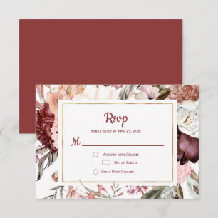 Marsala Peach Terracotta Pink Floral RSVP Card