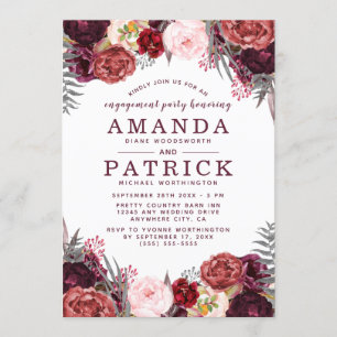 Marsala Peony Boho Engagement Party Invitations